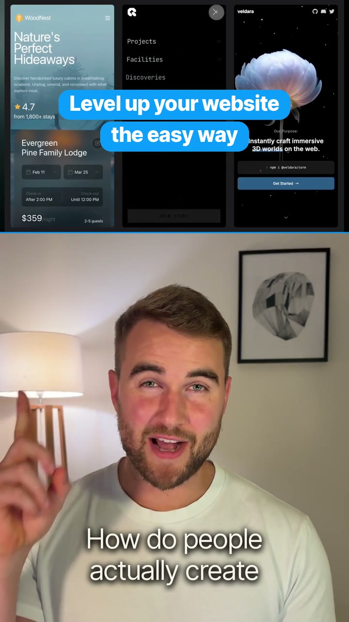 Rich presenting three animated mobile website examples with the headline Level up your website the easy way