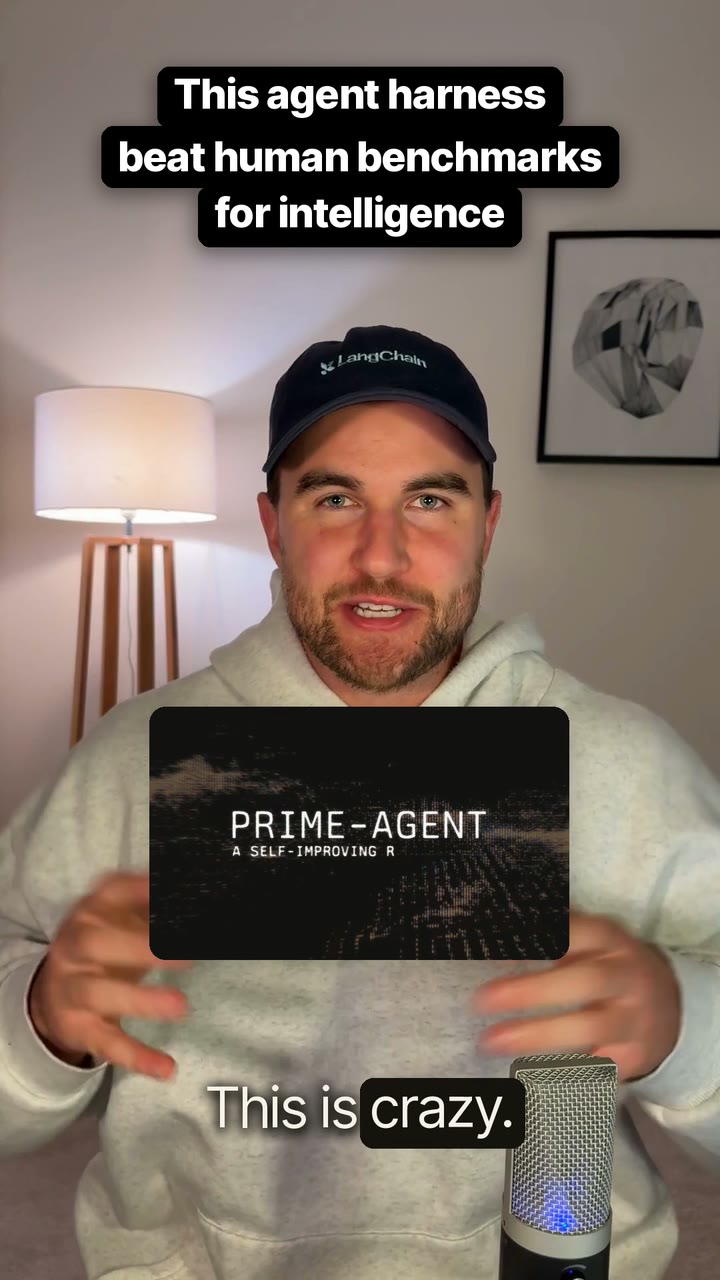 Rich on camera with the ARC-AGI-3 score chart showing Prime Agent at 95.5% above the 95.4% human baseline